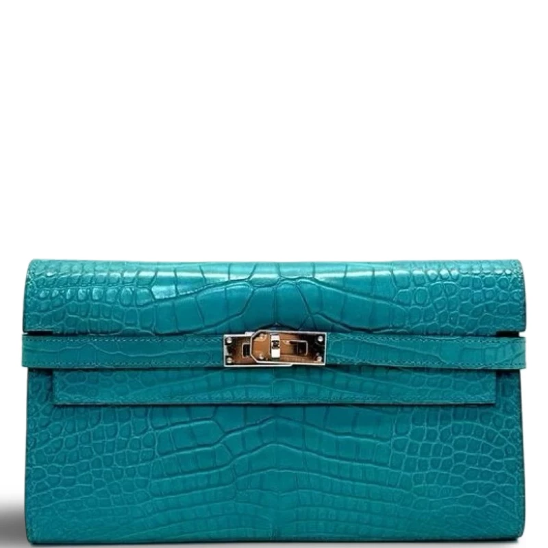 KELLY WALLET LONG 20 CROCODILE POROSUS MATTE BLEU PAON PHW