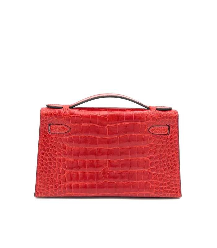 Hermès KELLY POCHETTE CROCODILE SHINY BRAISE GHW KPCR 5