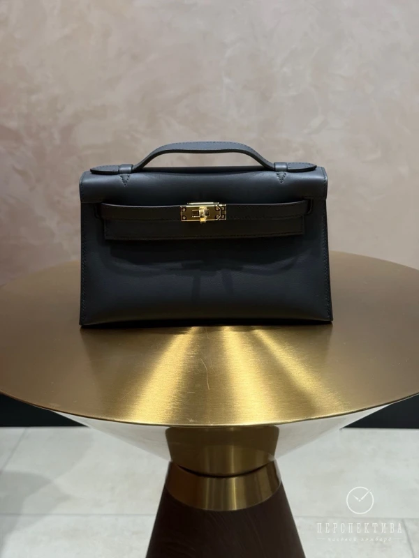 Hermès KELLY POCHETTE VEAU SWIFT NOIR GHW KPSN 4