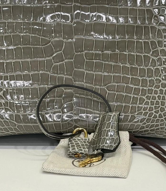 Hermès HERMES BIRKIN 30  CROCODILE POROSUS SHINY GRIS TOURTERELLE GHW B30CPGT 8
