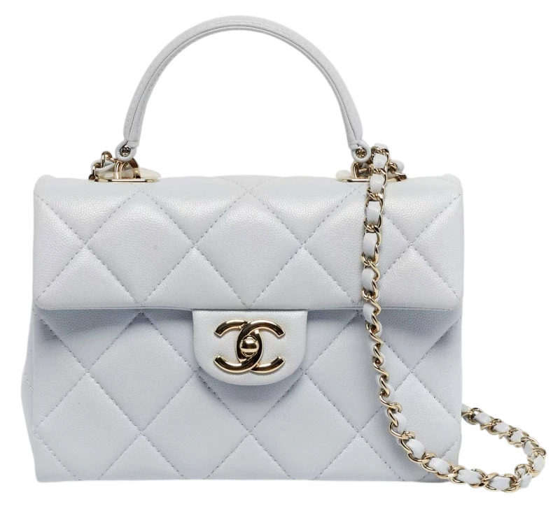 Blue Quilted Caviar Leather Mini Retro Twist Top Handle Bag