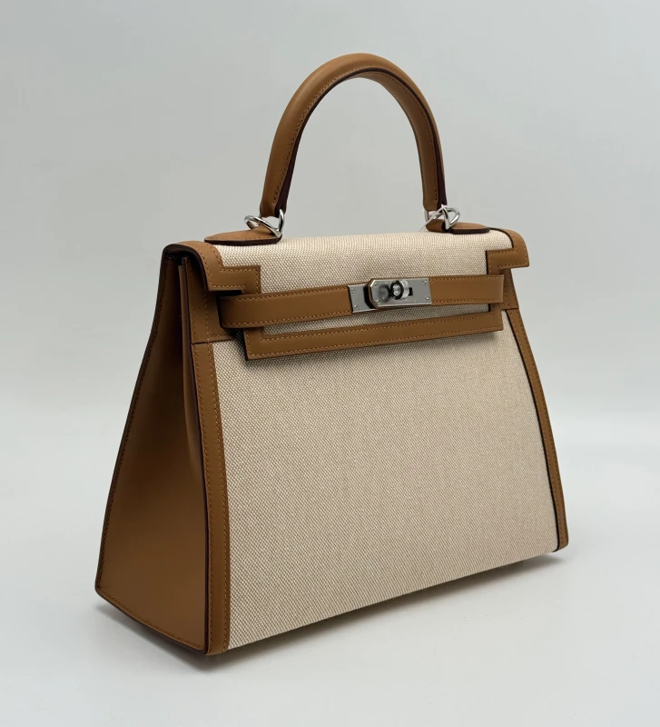 Hermès KELLY 28 TOILE H/VEAU SWIFT BISCUIT/ECRU PHW K28Toile 2