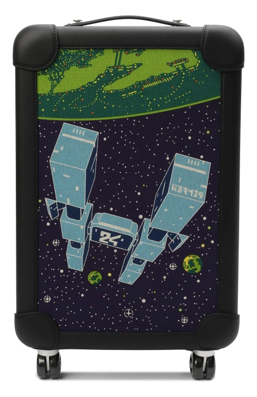 Limited Edition Bleu Nuit, Vert Vertigo, Vert Amande Canvas and Clemence Odyssey R.M.S. Rolling Mobility Suitcase Aluminum and Steel Hardware