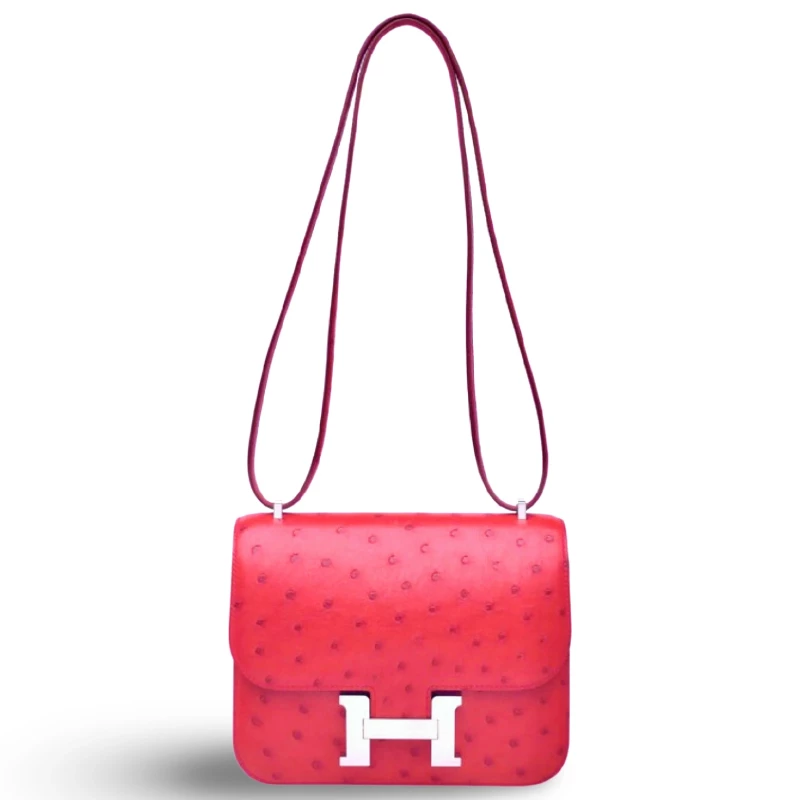 Hermès CONSTANCE 18 AUTRUCHE ROSE TYRIEN PHW C18ART