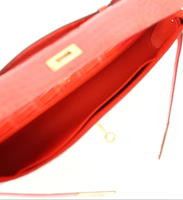 Hermès KELLY CUT ORANGE POPPY SHINY POROSUS CROCODILE GHW KellyCut 2