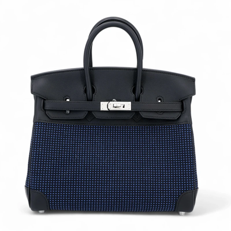 Hermès BIRKIN 25 BLACK SWIFT/NAVY TOILE QUADRILLE PHW B25TOILE 1