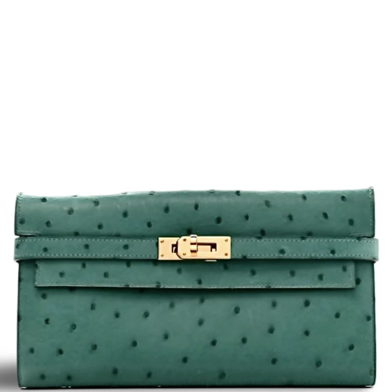 KELLY WALLET LONG 20 OSTRICH VERT VERONE PHW