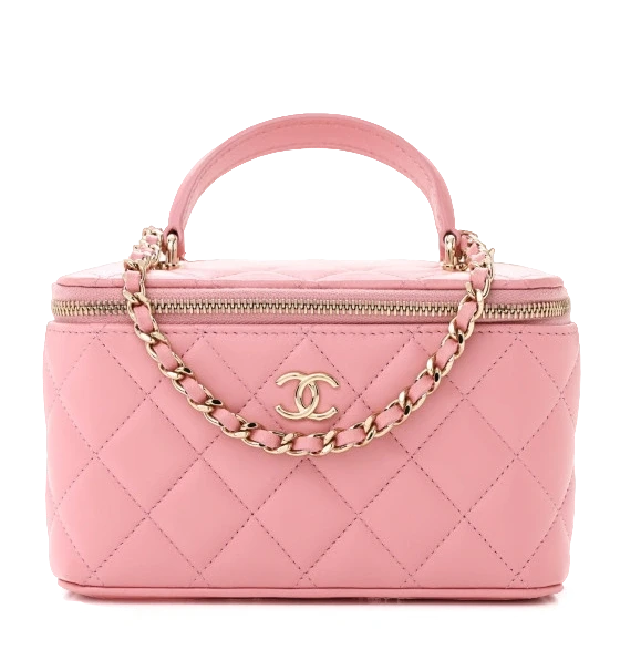 Lambskin Top Handle Vanity Case with Chain Small Satchel