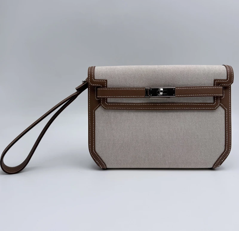 Hermès KELLY DEPECHES 25 TOILE H/VEAU TOGO ECRU-BEIGE/GOLD PHW KD25TTEB 2