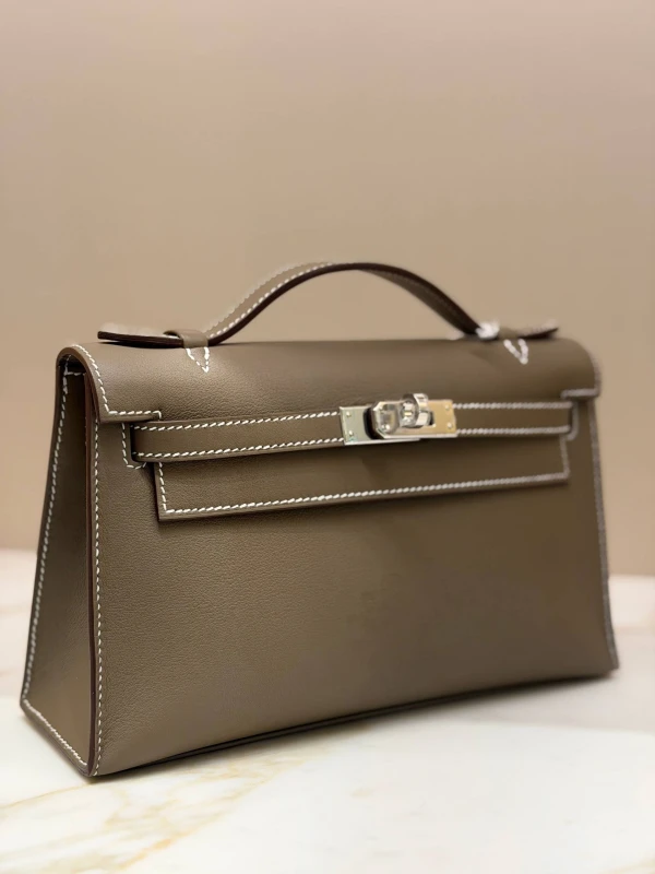 Hermès Kelly Pochette Veau Swift Etoupe PHW KPSP 3