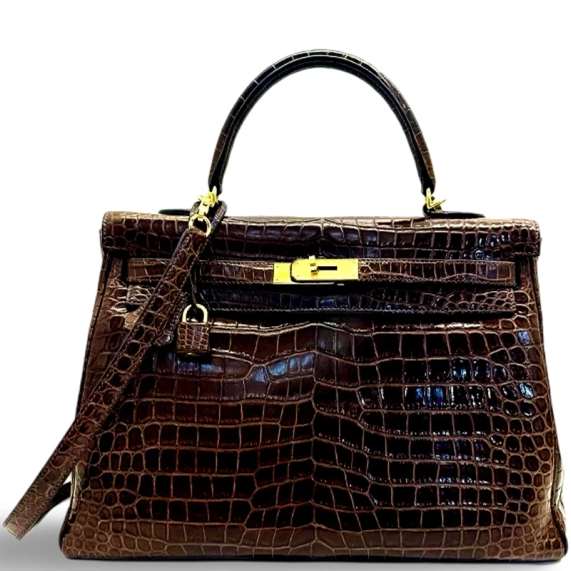 KELLY RETOURNE 35 CROCODILE LISSE CHOCOLATE GHW