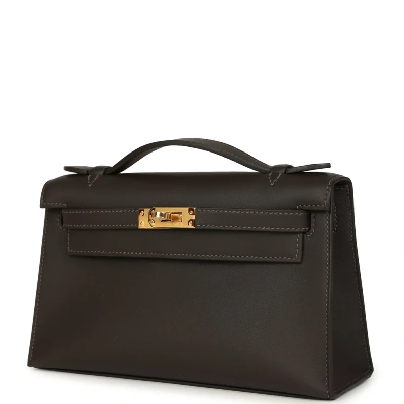 Hermès Kelly Pochette Bai-Brun Swift GHW KPSBB 6