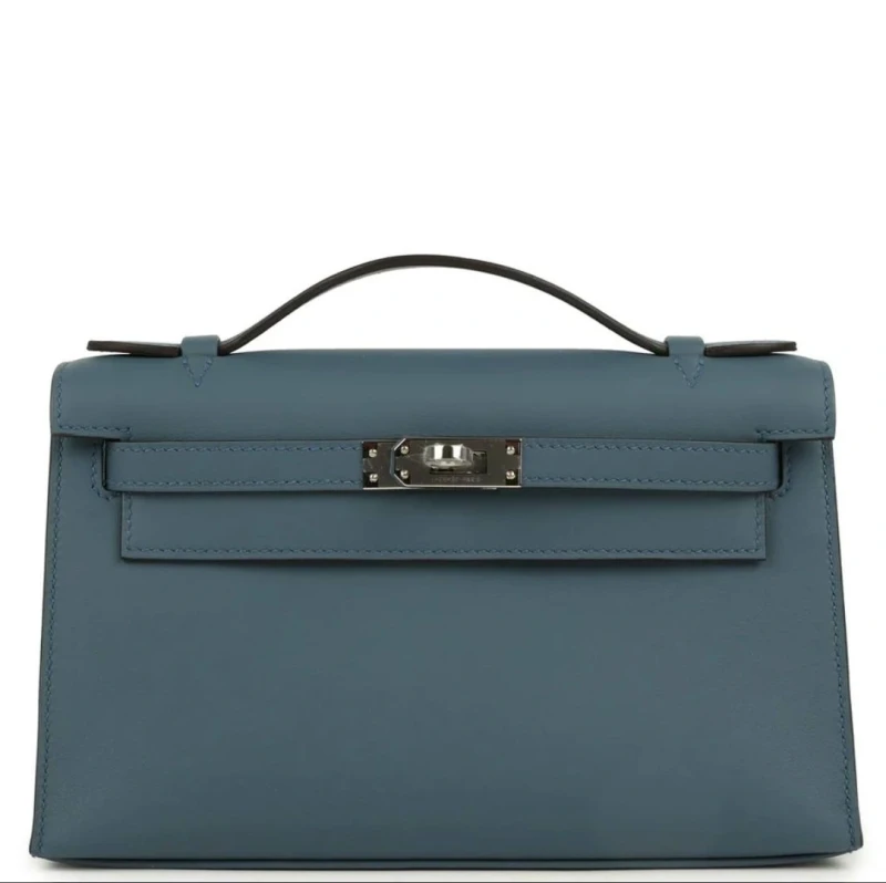 Pochette Kelly Mini Veau Swift Bleu Tempete