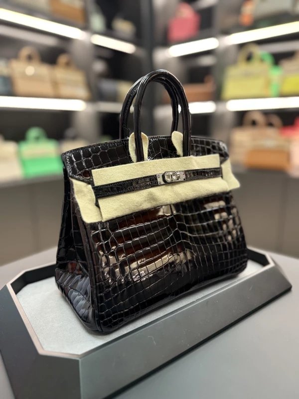 Hermès BIRKIN 25 CROCODILE POROSUS NOIR PHW B25CPN 4