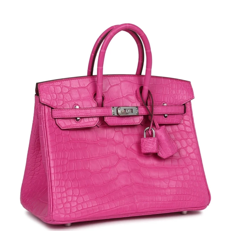 Hermès BIRKIN 25 ALLIGATOR MATTE ROSE EXTREME PHW B25AMRE 3