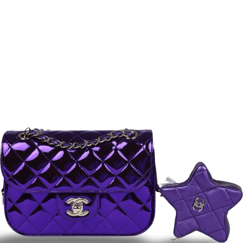 Chanel 24C Mirror Metallic Purple Calfskin Mini Flap Bag