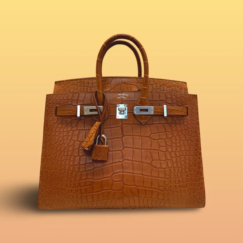 Hermès BIRKIN SELLIER 25 ALLIGATOR MATTE GOLD PHW B25AMG 3