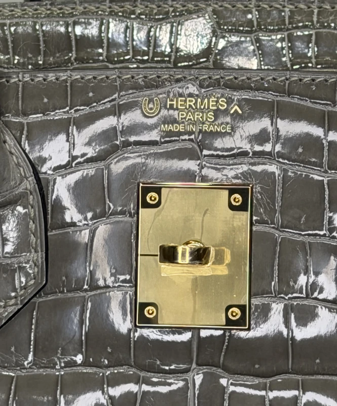 Hermès HERMES BIRKIN 30  CROCODILE POROSUS SHINY GRIS TOURTERELLE GHW B30CPGT 7