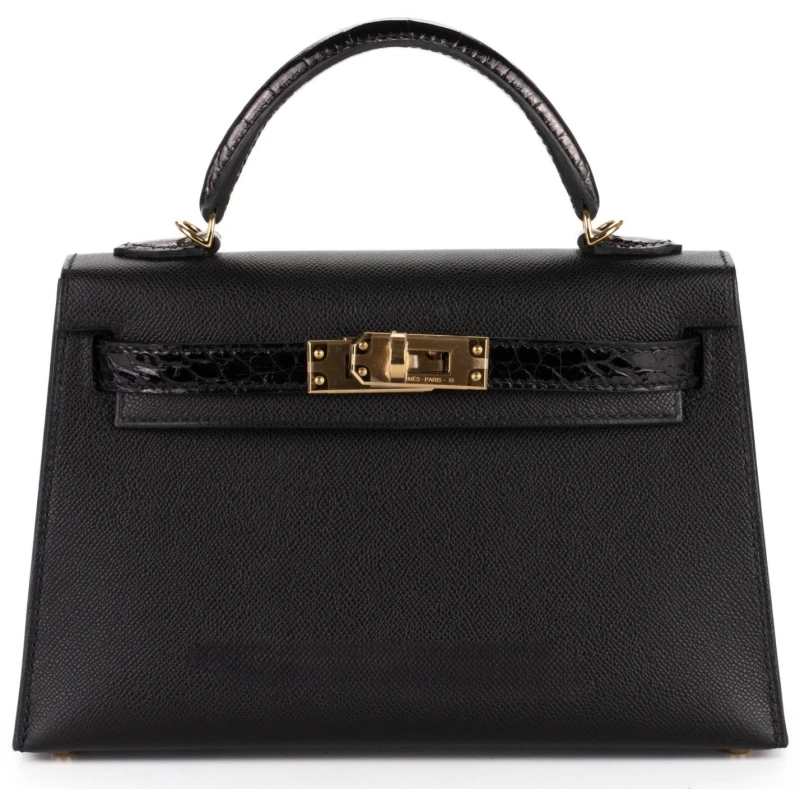 KELLY 20 MINI EPSOM/ALLIGATOR MISSISSIPPIENSIS NOIR/NOIR GHW