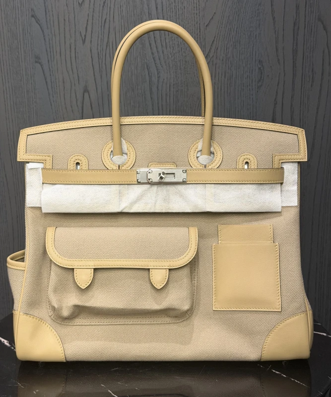 Hermès BIRKIN CARGO 35 VEAU SWIFT TOILE BEIGE/MARFA/POUSSIERE PHW B35Cargo 8