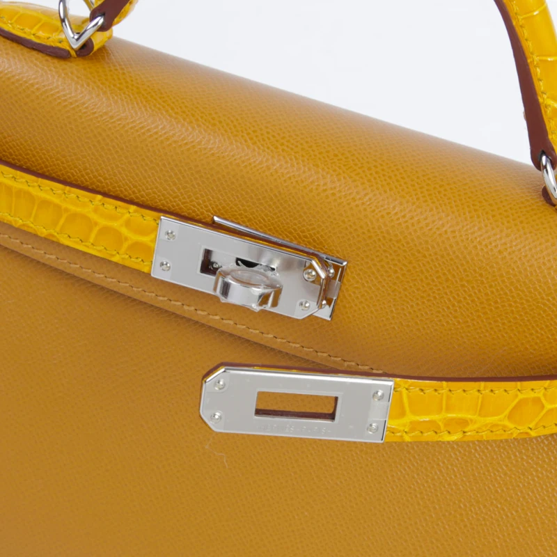 Hermès KELLY 20 MINI VEAU MADAME/ALLIGATOR SHINY SESAME/JAUNE AMBRE PHW K20MASJ 5