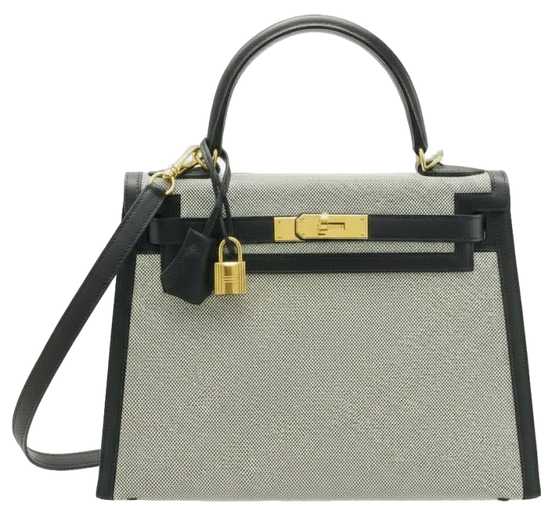 Kelly Sellier 28 Toile H Veau Swift Ecru/Noir PHW