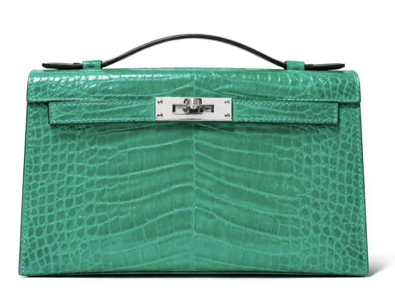KELLY POCHETTE ALLIGATOR SHINY VERT JADE PHW