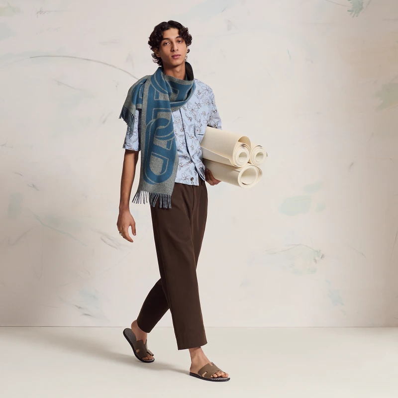 Hermès Maillons TGM scarf gris chiné / bleu turquin H394825T 04 3