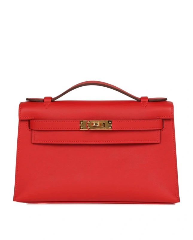 Hermès KELLY POCHETTE VEAU SWIFT ROUGE RADIEUX GHW H064929CAEW 2