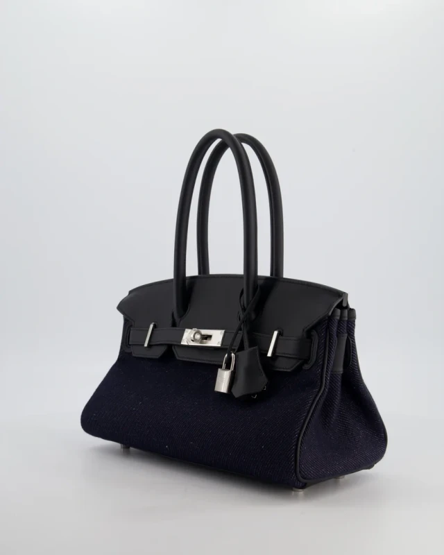 Hermès HERMÈS BIRKIN SHOULDER LIGHT 29 BAG IN BLEU INDIGO BLANC & NOIR TISSAGE JEAN PHW BS29BI 6