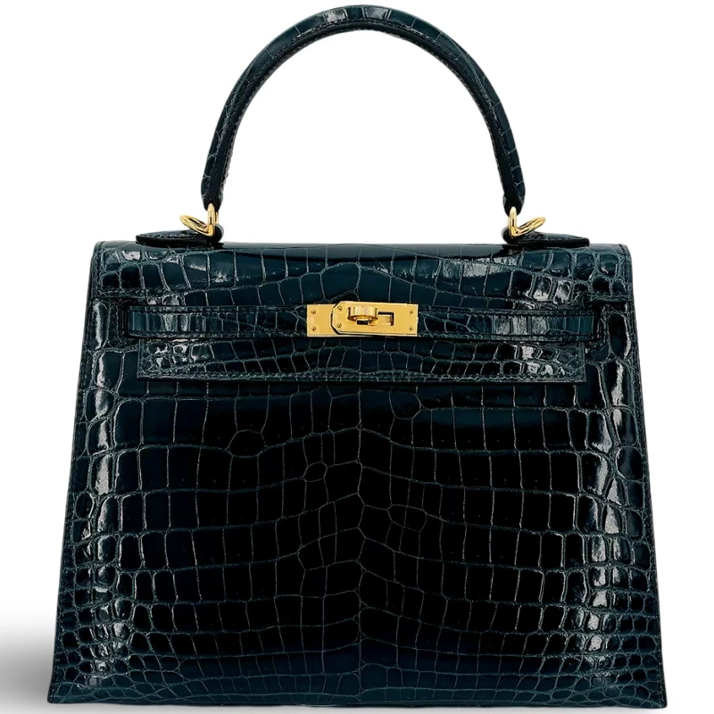 Hermès KELLY SELLIER 25 CROCODILE NILOTICUS VERT ROUSSEAU GHW K25CVR