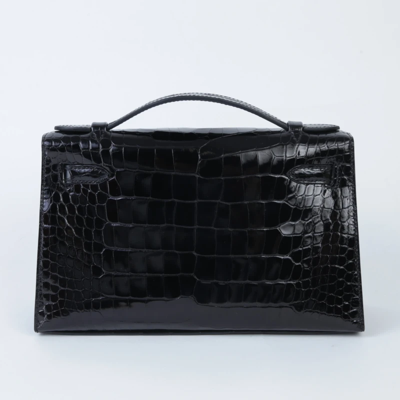 Hermès KELLY POCHETTE HSS ALLIGATOR MISSISSIPPIENSIS SHINY  NOIR/ WHITE INTERIOR PHW KPAN 2