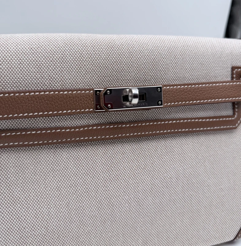 Hermès KELLY DEPECHES 25 TOILE H/VEAU TOGO ECRU-BEIGE/GOLD PHW KD25TTEB 4