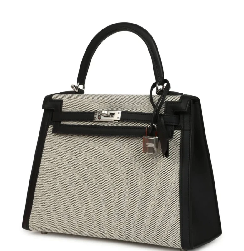 Hermès Kelly 25 T&C Toile/Veau Swift Ecru-Noir/Noir H082736CK 4