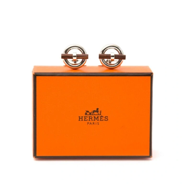 Hermès Mini ChaÃ®ne d'Ancre Silver and Wood Cufflinks Hermès 4