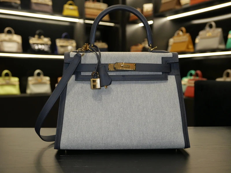 Hermès KELLY 28 TOILE / VEAU SWIFT ARDOISE GHW K28Toile 6