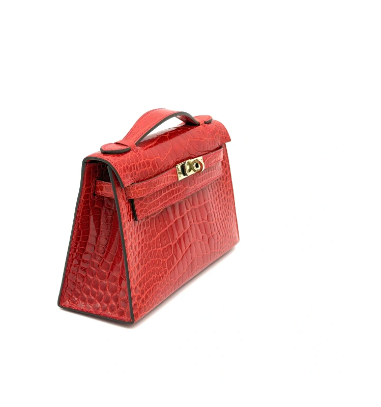 Hermès KELLY POCHETTE CROCODILE SHINY BRAISE GHW KPCR 4