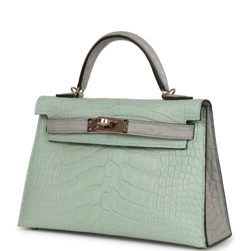 Hermès KELLY 20 MINI SPECIAL ORDER ALLIGATOR MATTE VERT D'EAU / GRIS PALE PHW K20AMN 5