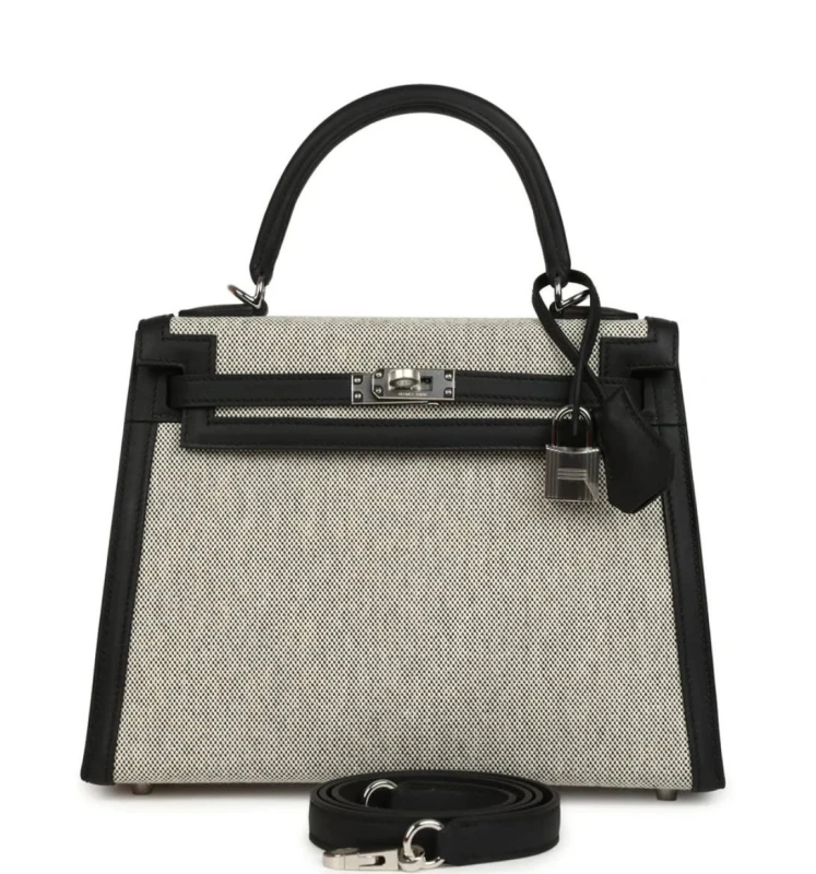 Hermès Kelly 25 T&C Toile/Veau Swift Ecru-Noir/Noir H082736CK 2
