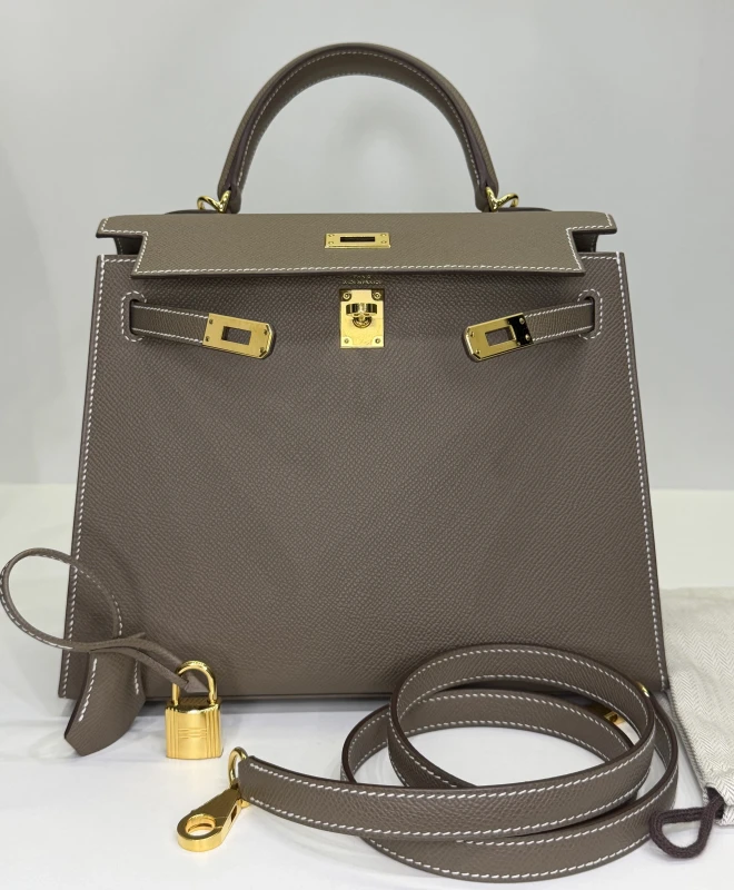 Hermès KELLY 25 VEAU EPSOM ETOUPE GHW K25EE 8