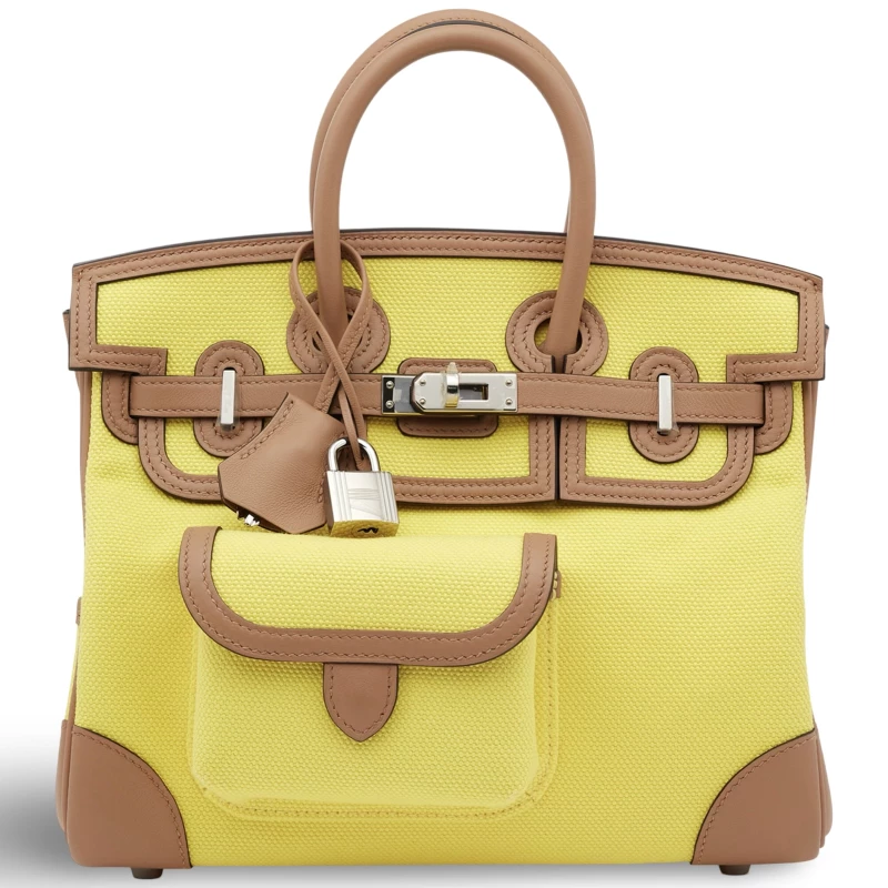 Hermès BIRKIN CARGO 25 VEAU SWIFT / CANVAS JAUNE CITRON / BISQUIT PHW B25Cargo