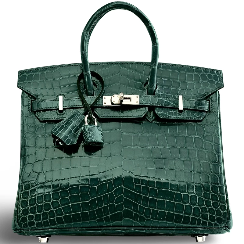 BIRKIN 25 CROCODILE LISSE VERT FONCE PHW