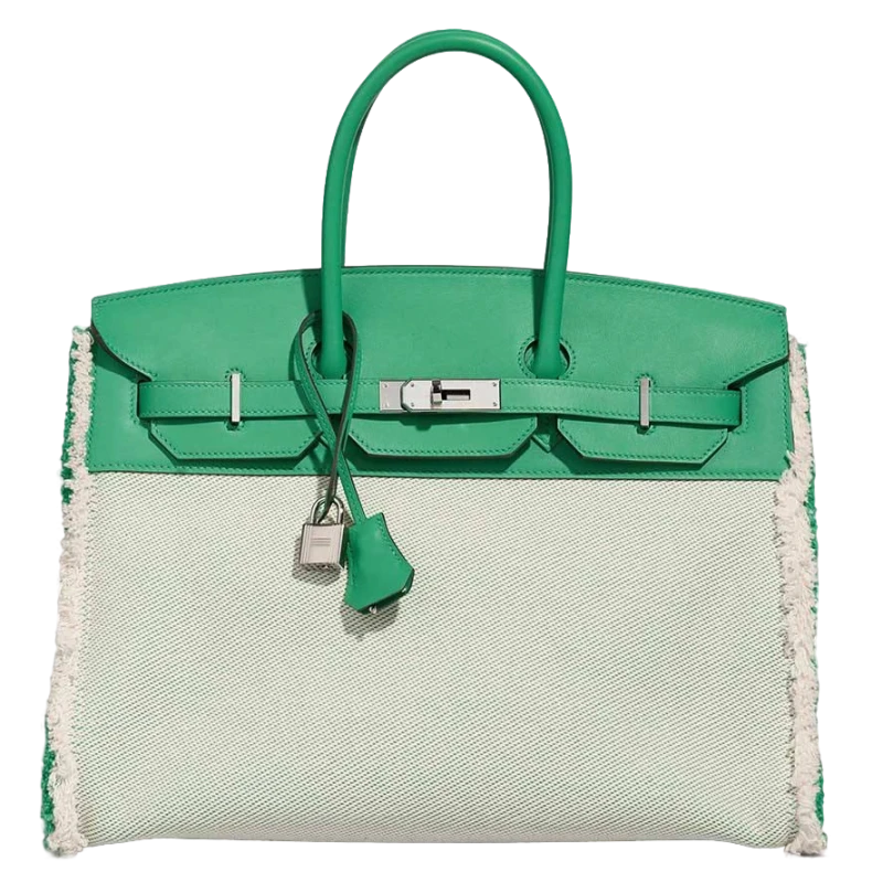 Birkin Fray 35 Swift / Toile Vert Menthe