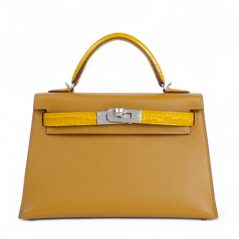 Hermès KELLY 20 MINI VEAU MADAME/ALLIGATOR SHINY SESAME/JAUNE AMBRE PHW K20MASJ 1