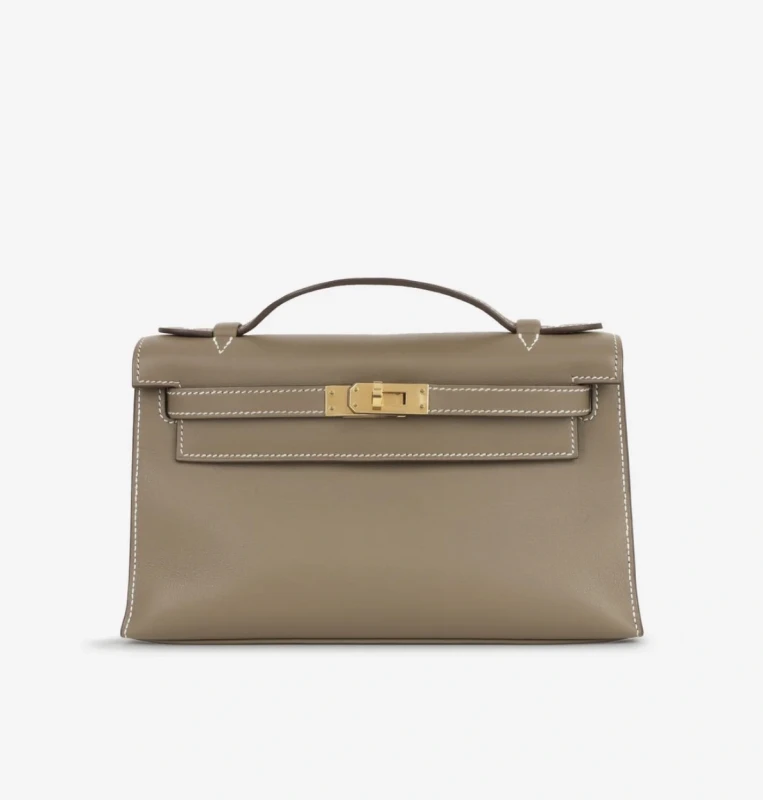 Hermès Kelly Pochette Veau Swift Etoupe GHW KPSP 2