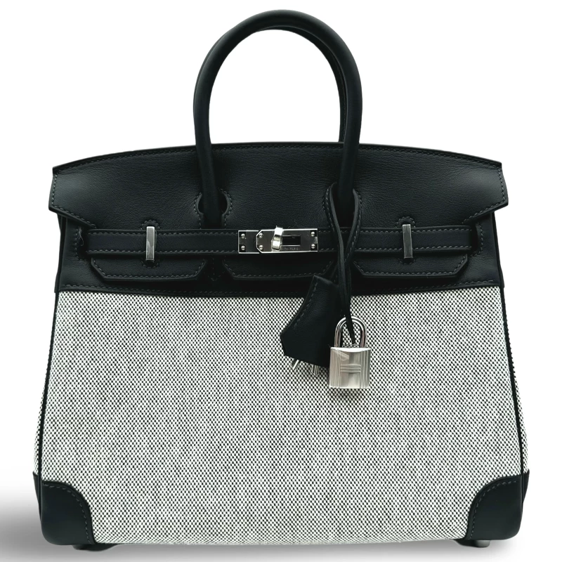 Hermès BIRKIN 25 TOILE / SWIFT CABAN PHW B25Toile