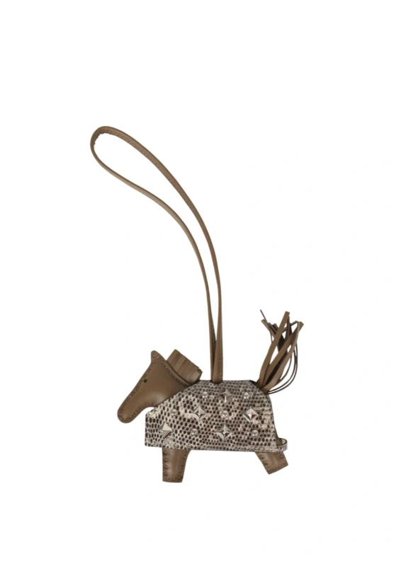 Rodeo Rock Bag Charm PM Ombre Shiny Varanus Salvator Lizard and Etoupe Milo Lambskin PHW