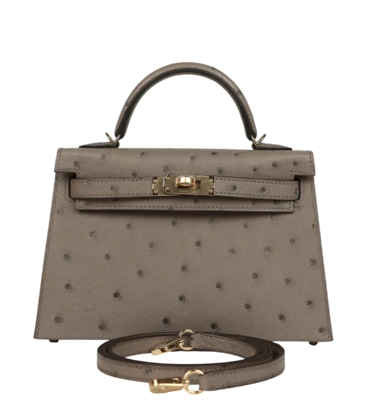 KELLY SELLIER HSS 20 OSTRICH GRIS TOURTERELLE PBHW