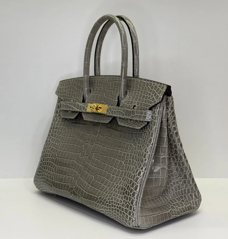 Hermès HERMES BIRKIN 30  CROCODILE POROSUS SHINY GRIS TOURTERELLE GHW B30CPGT 3