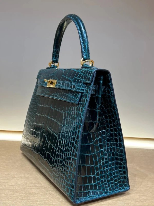Hermès KELLY SELLIER 25 ALLIGATOR LISSE VERT CYPRESS GHW K25AVC 4